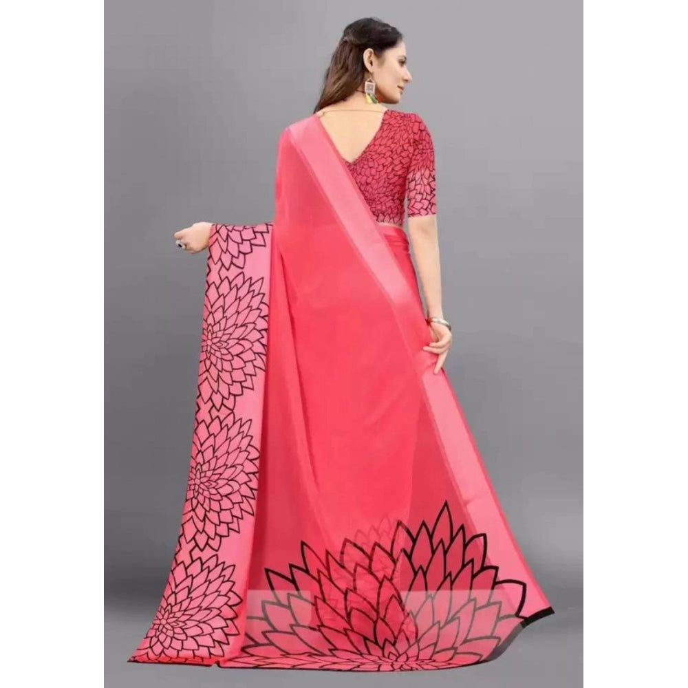 Clasymist Women's Sattin Patta Printed Saree With Unstitched Blouse (Pink, 5-5 Mtrs)