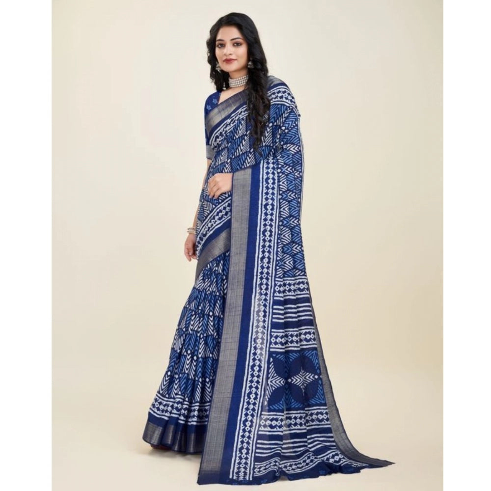 Clasymist Women's Dola Silk Printed Saree With Unstitched Blouse (Blue, 5-5 Mtrs)