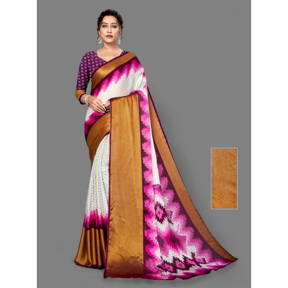 Clasymist Women's Chiffon Printed Saree With Unstitched Blouse (Purple, 5-5 Mtrs)