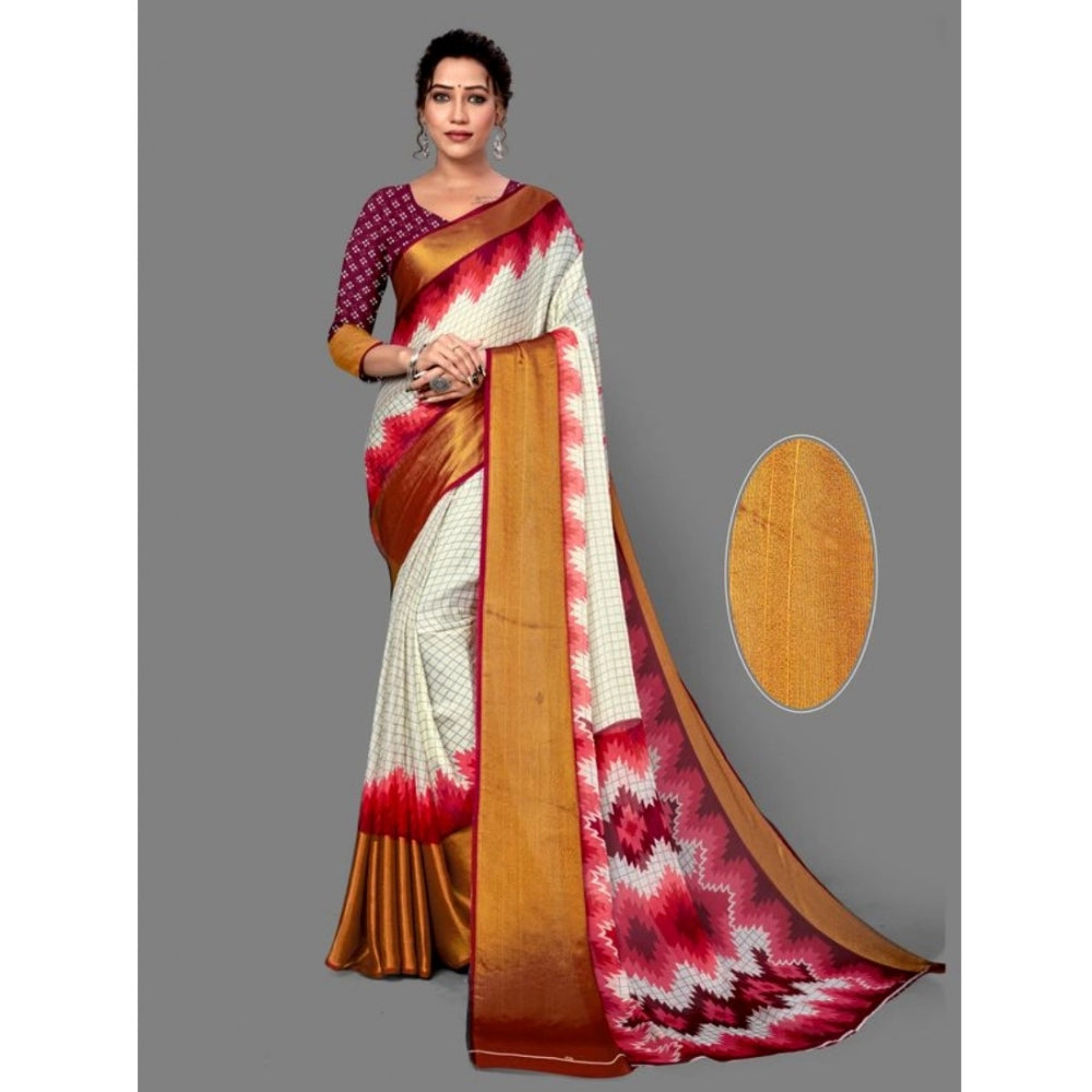 Clasymist Women's Chiffon Printed Saree With Unstitched Blouse (Maroon, 5-5 Mtrs)