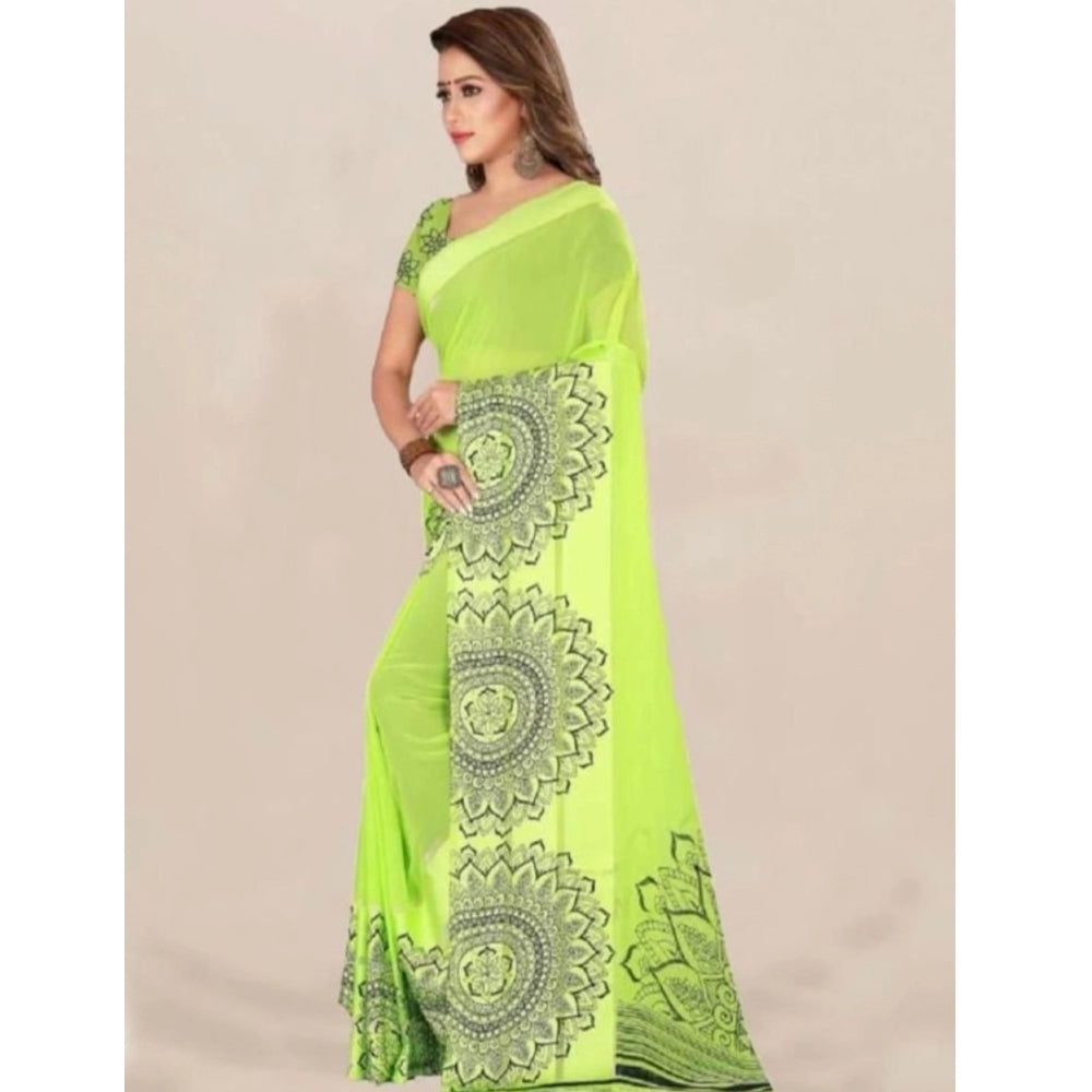 Clasymist Women's Sattin Patta Printed Saree With Unstitched Blouse (Green, 5-5 Mtrs)