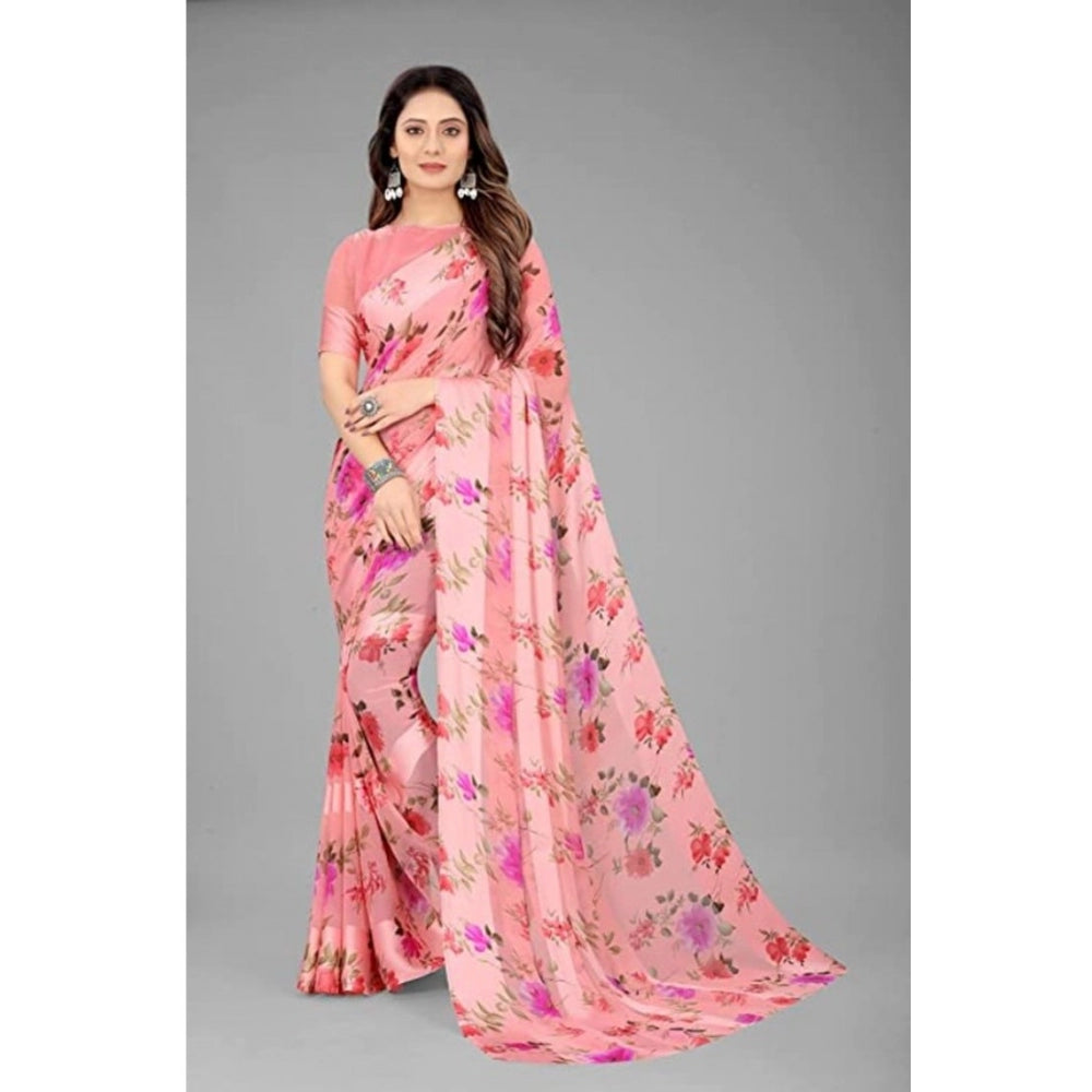 Clasymist Women's Sattin Patta Printed Saree With Unstitched Blouse (Pink, 5-5 Mtrs)