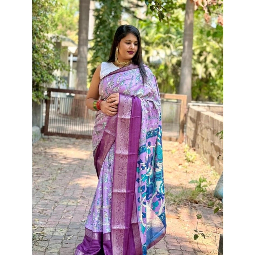 Clasymist Women's Dola Silk Printed Saree With Unstitched Blouse (Purple, 5-5 Mtrs)