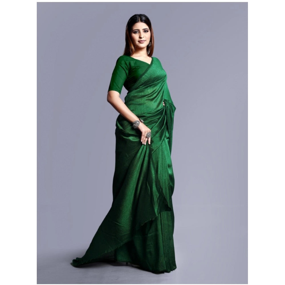 Clasymist Women's Vichitra Solid Saree With Unstitched Blouse (Green, 5-5 Mtrs)