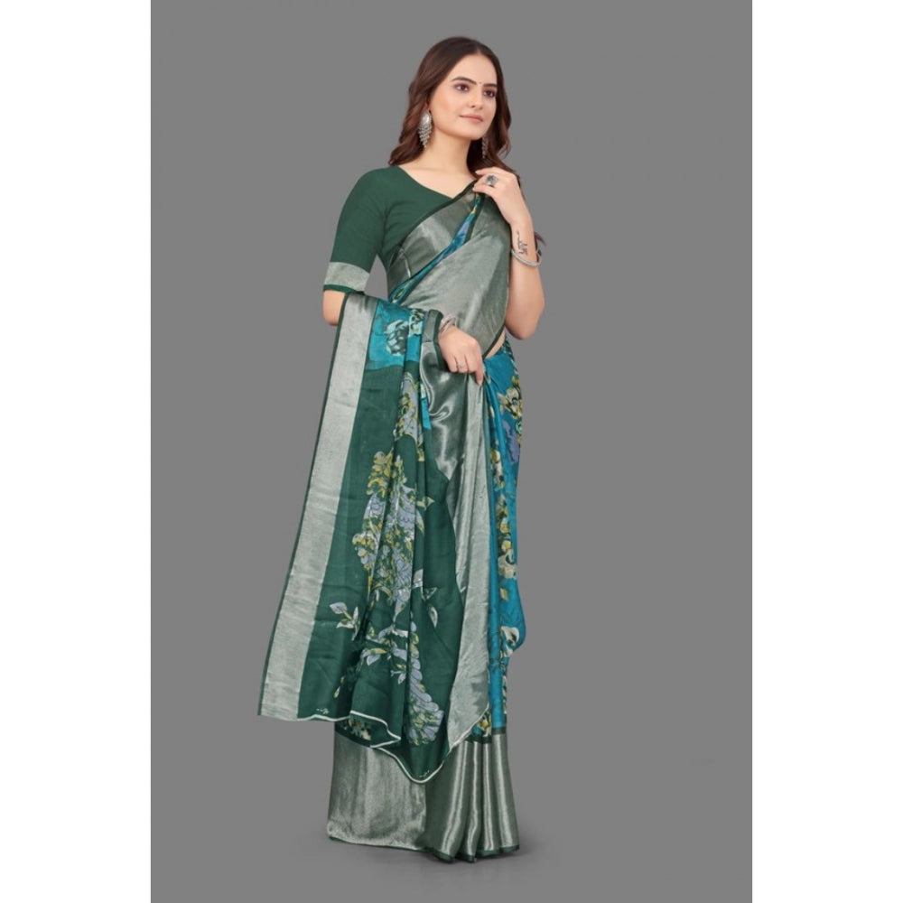 Clasymist Women's Chiffon Printed Saree With Unstitched Blouse (Sky Blue, 5-5 Mtrs)