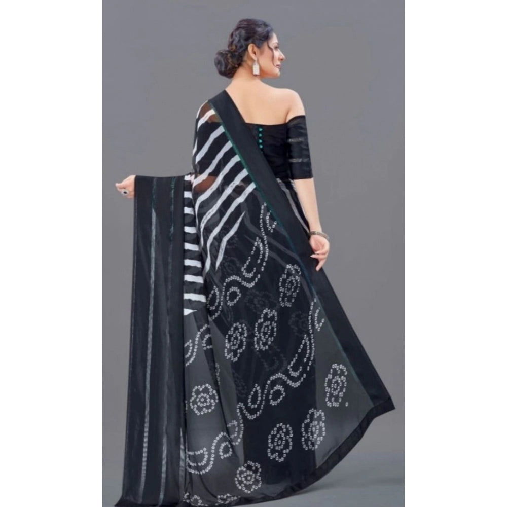 Clasymist Women's Sattin Patta Printed Saree With Unstitched Blouse (Black, 5-5 Mtrs)