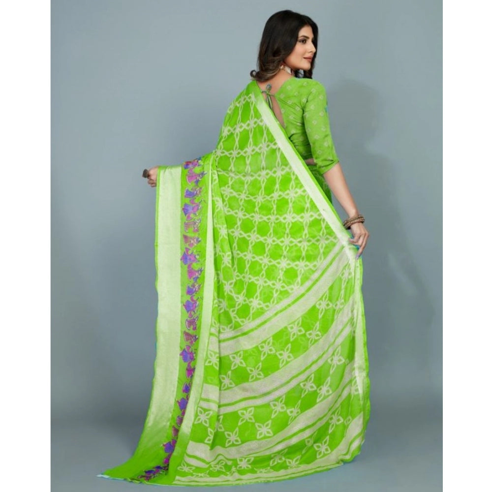 Clasymist Women's Moss Chiffon Printed Saree With Unstitched Blouse (Green, 5-5 Mtrs)