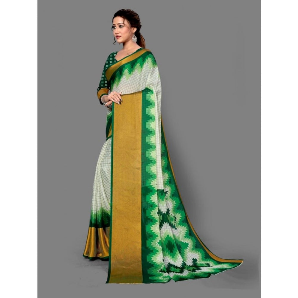 Clasymist Women's Chiffon Printed Saree With Unstitched Blouse (Green, 5-5 Mtrs)