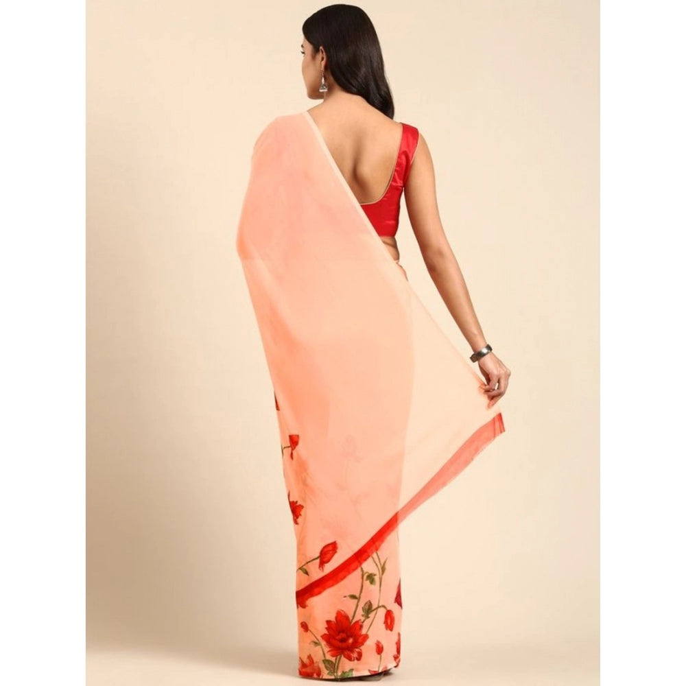 Clasymist Women's Georgette Printed Saree With Unstitched Blouse (Red, 5-5 Mtrs)