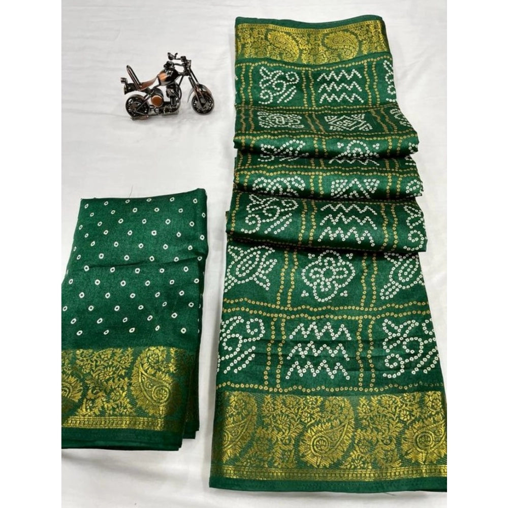 Clasymist Women's Cotton Printed Saree With Unstitched Blouse (Green, 5-5 Mtrs)