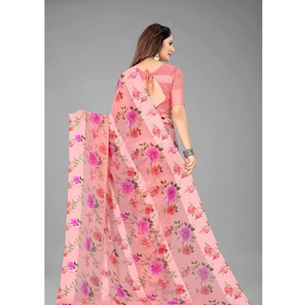 Clasymist Women's Sattin Patta Printed Saree With Unstitched Blouse (Pink, 5-5 Mtrs)