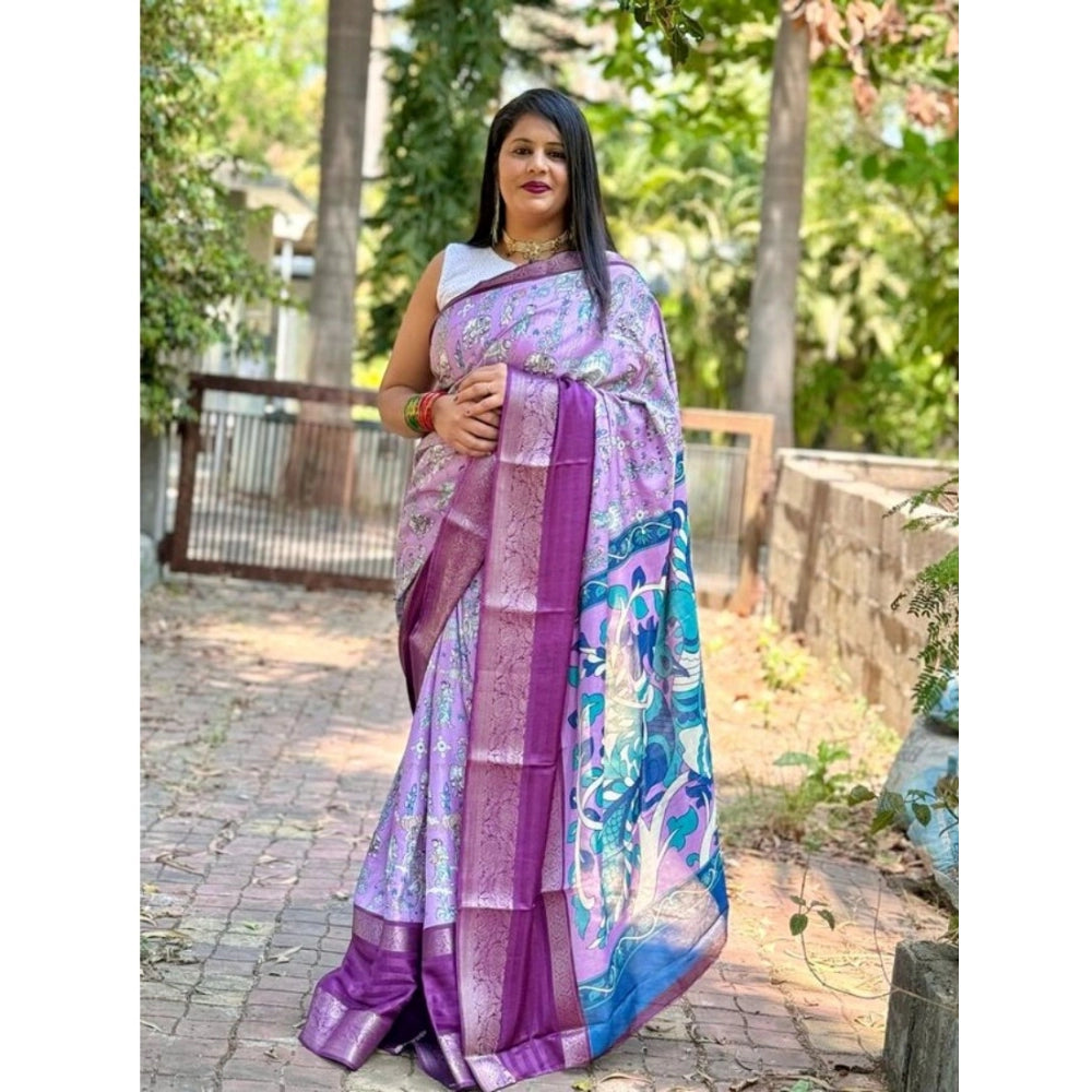 Clasymist Women's Dola Silk Printed Saree With Unstitched Blouse (Purple, 5-5 Mtrs)