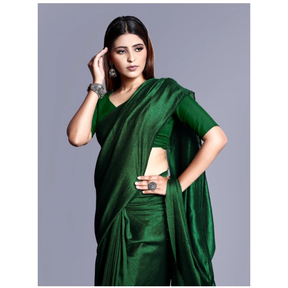 Clasymist Women's Vichitra Solid Saree With Unstitched Blouse (Green, 5-5 Mtrs)