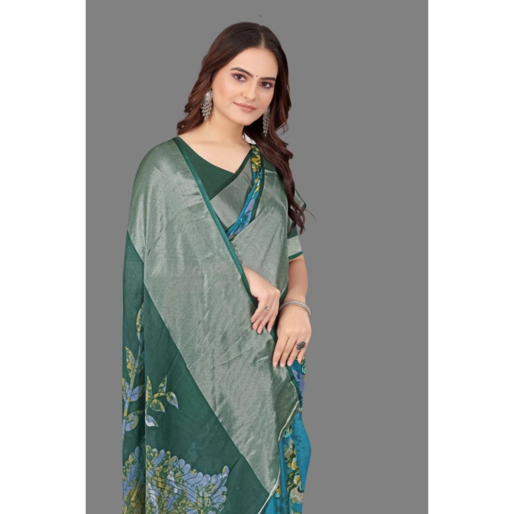 Clasymist Women's Chiffon Printed Saree With Unstitched Blouse (Sky Blue, 5-5 Mtrs)