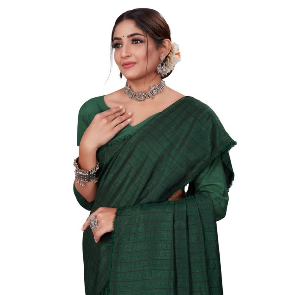 Clasymist Women's Vichitra Checked Saree With Unstitched Blouse (Green, 5-5 Mtrs)