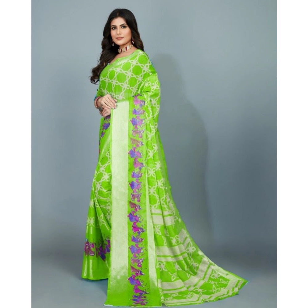 Clasymist Women's Moss Chiffon Printed Saree With Unstitched Blouse (Green, 5-5 Mtrs)