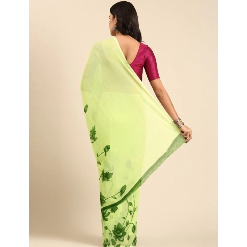 Clasymist Women's Georgette Printed Saree With Unstitched Blouse (Green, 5-5 Mtrs)