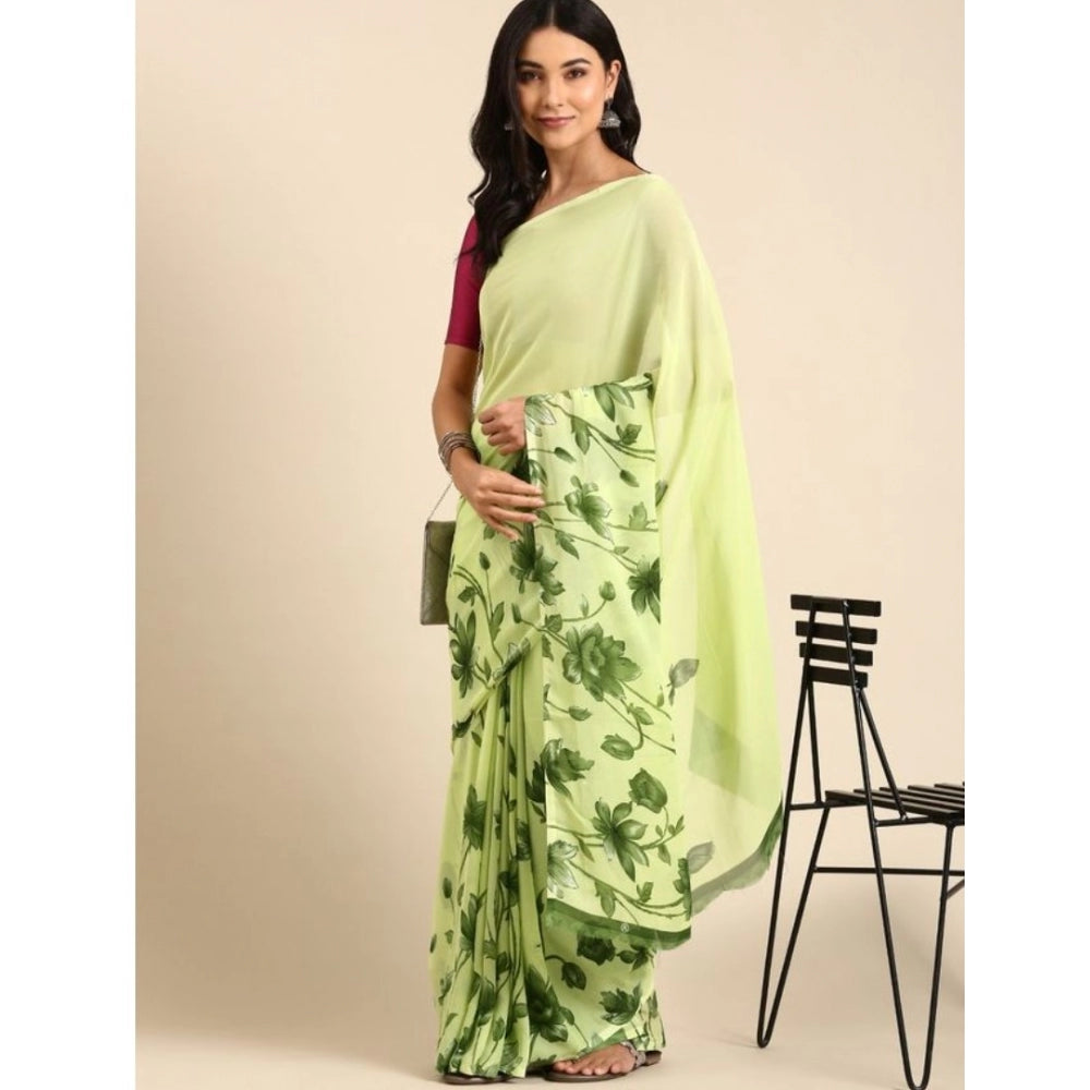 Clasymist Women's Georgette Printed Saree With Unstitched Blouse (Green, 5-5 Mtrs)