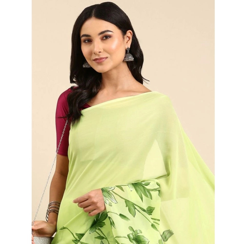 Clasymist Women's Georgette Printed Saree With Unstitched Blouse (Green, 5-5 Mtrs)