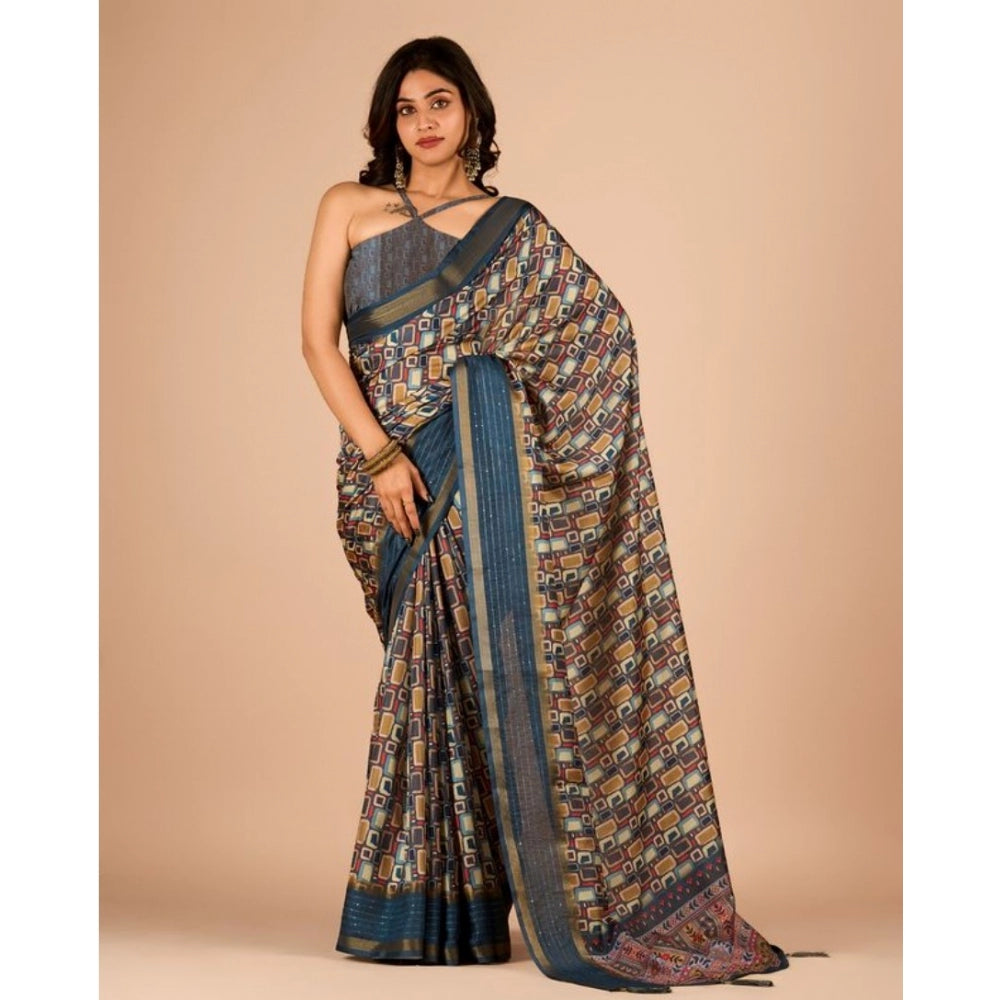 Clasymist Women's Digital Printed Saree With Unstitched Blouse (Grey, 5-5 Mtrs)