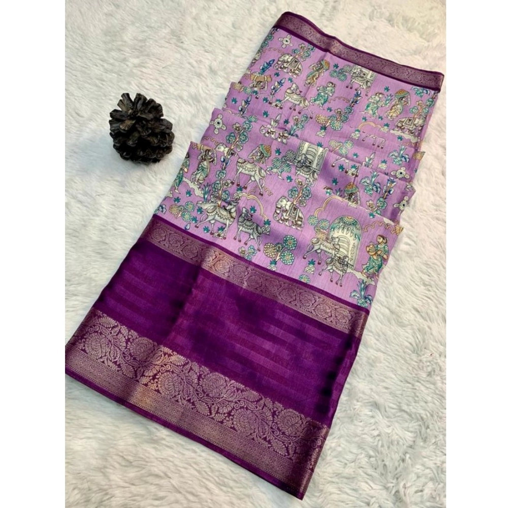 Clasymist Women's Dola Silk Printed Saree With Unstitched Blouse (Purple, 5-5 Mtrs)