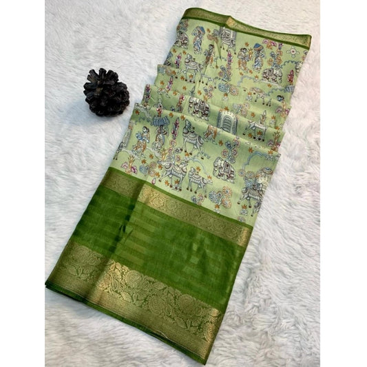 Clasymist Women's Dola Silk Printed Saree With Unstitched Blouse (Pista, 5-5 Mtrs)