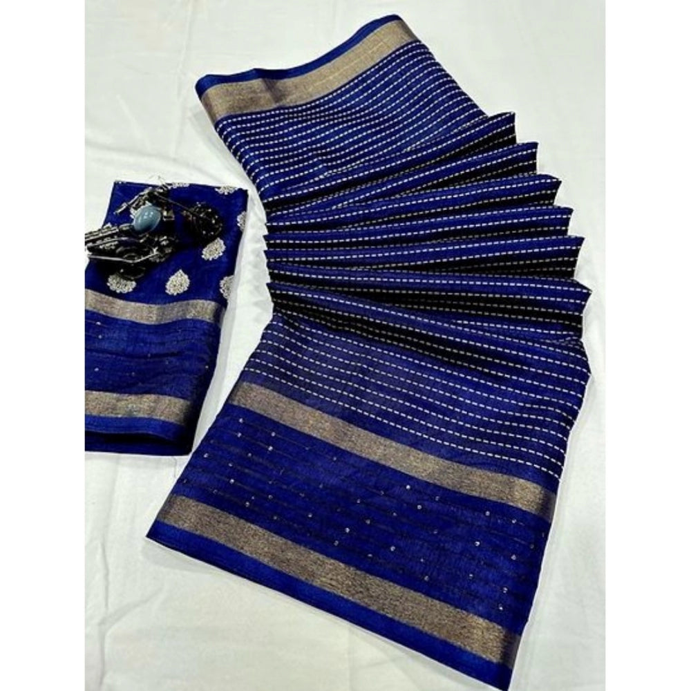 Clasymist Women's Dola Silk Printed Saree With Unstitched Blouse (Navy Blue, 5-5 Mtrs)