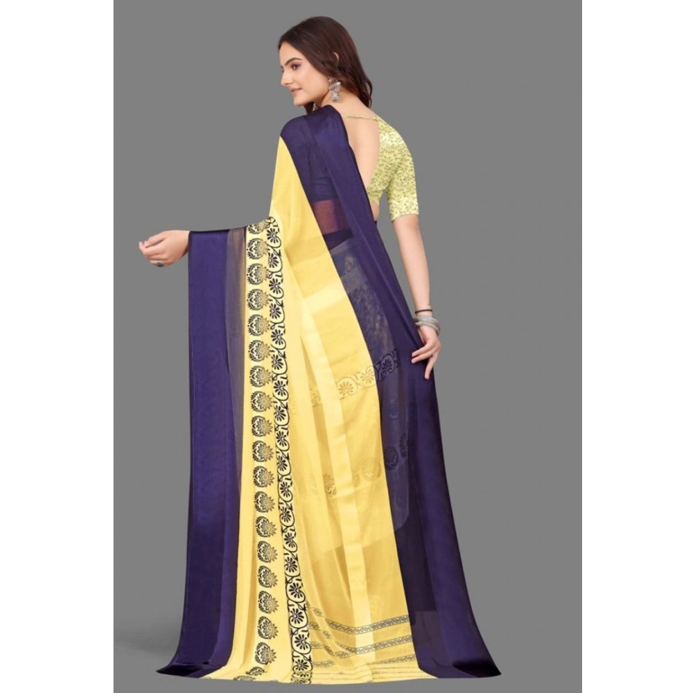 Clasymist Women's Sattin Patta Printed Saree With Unstitched Blouse (Yellow, 5-5 Mtrs)