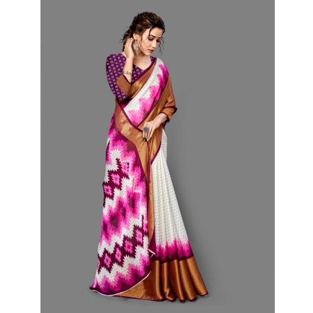 Clasymist Women's Chiffon Printed Saree With Unstitched Blouse (Purple, 5-5 Mtrs)