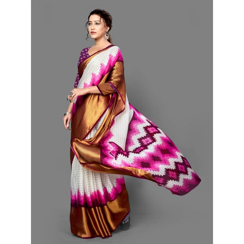 Clasymist Women's Chiffon Printed Saree With Unstitched Blouse (Purple, 5-5 Mtrs)