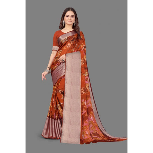 Clasymist Women's Chiffon Printed Saree With Unstitched Blouse (Red, 5-5 Mtrs)