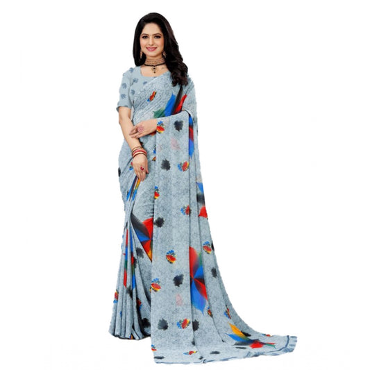 Clasymist Women's Georgette Printed Saree With Unstitched Blouse (Grey, 5-5 Mtrs)