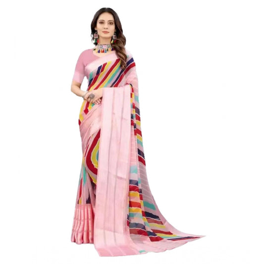 Clasymist Women's Sattin Patta Printed Saree With Unstitched Blouse (Pink, 5-5 Mtrs)