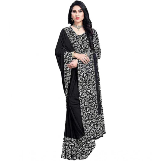 Clasymist Women's Sattin Patta Printed Saree With Unstitched Blouse (Black, 5-5 Mtrs)