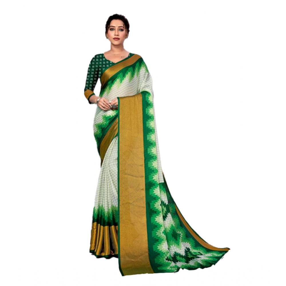 Clasymist Women's Chiffon Printed Saree With Unstitched Blouse (Green, 5-5 Mtrs)