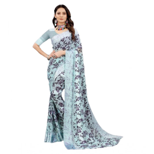 Clasymist Women's Sattin Patta Printed Saree With Unstitched Blouse (Grey, 5-5 Mtrs)