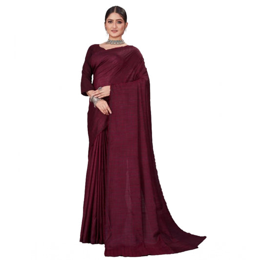 Clasymist Women's Vichitra Checked Saree With Unstitched Blouse (Maroon, 5-5 Mtrs)