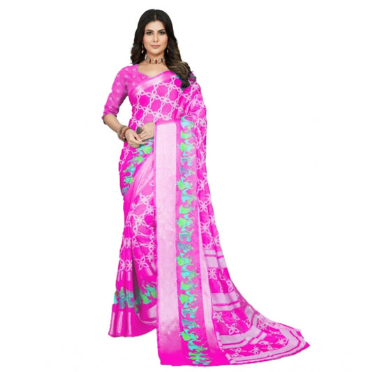 Clasymist Women's Moss Chiffon Printed Saree With Unstitched Blouse (Pink, 5-5 Mtrs)