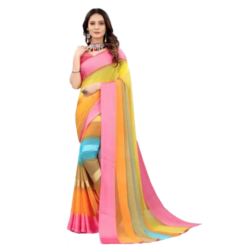 Clasymist Women's Sattin Patta Printed Saree With Unstitched Blouse (Pink, 5-5 Mtrs)