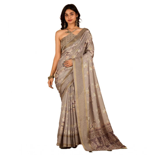 Clasymist Women's Digital Printed Saree With Unstitched Blouse (Cream, 5-5 Mtrs)