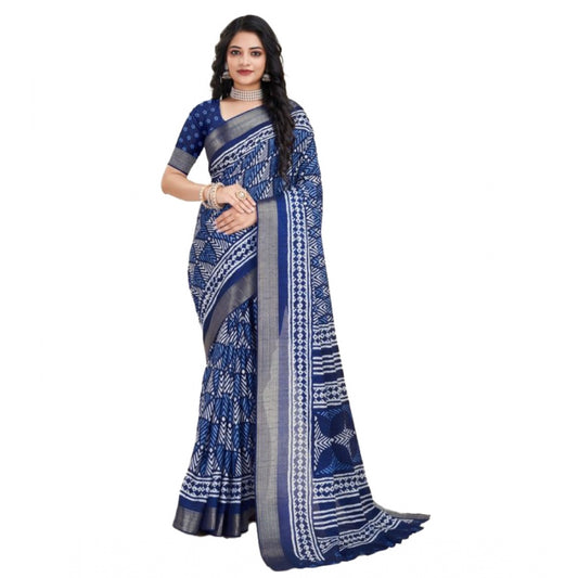 Clasymist Women's Dola Silk Printed Saree With Unstitched Blouse (Blue, 5-5 Mtrs)