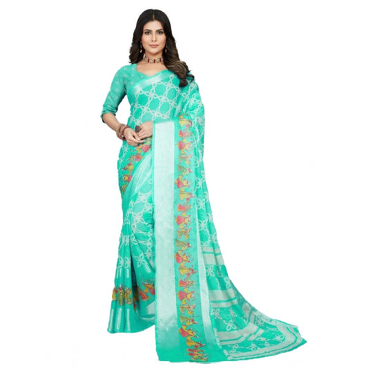 Clasymist Women's Moss Chiffon Printed Saree With Unstitched Blouse (Teal, 5-5 Mtrs)