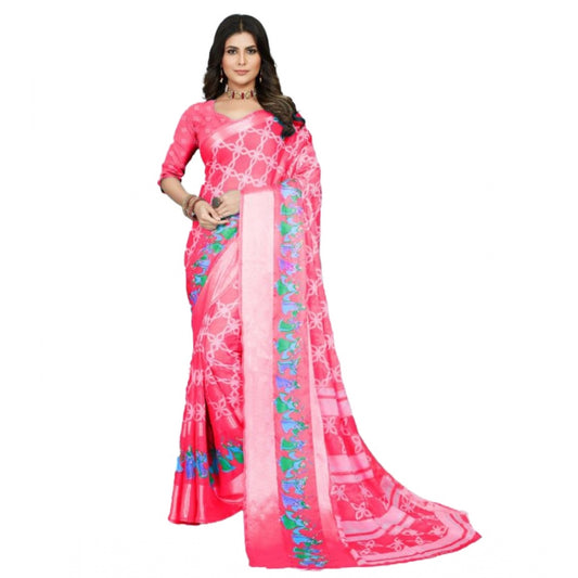 Clasymist Women's Moss Chiffon Printed Saree With Unstitched Blouse (Rani, 5-5 Mtrs)