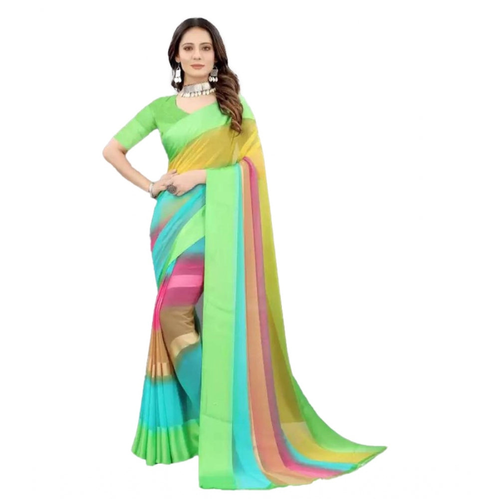 Clasymist Women's Sattin Patta Printed Saree With Unstitched Blouse (Green, 5-5 Mtrs)