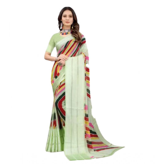 Clasymist Women's Sattin Patta Striped Saree With Unstitched Blouse (Green, 5-5 Mtrs)