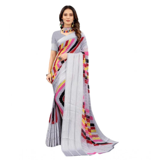 Clasymist Women's Sattin Patta Printed Saree With Unstitched Blouse (Grey, 5-5 Mtrs)