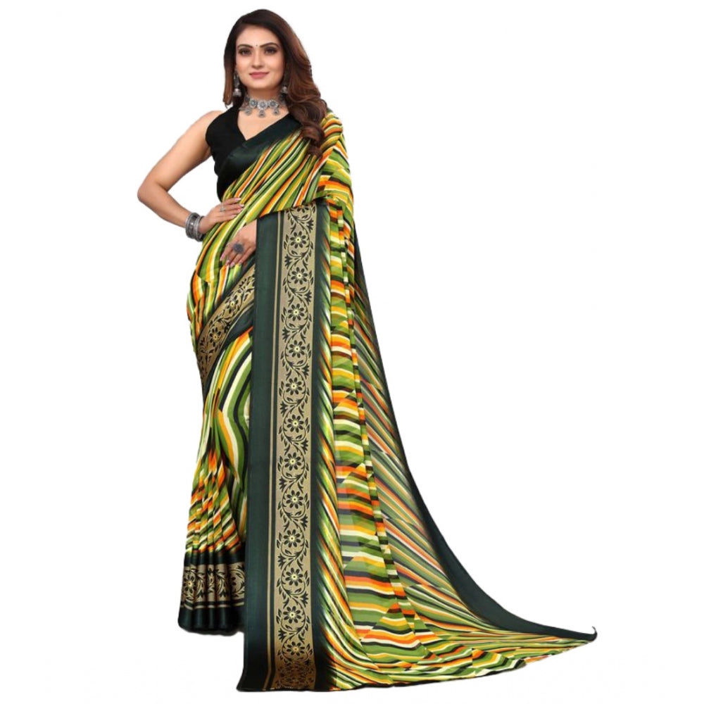 Clasymist Women's Sattin Patta Printed Saree With Unstitched Blouse (Green, 5-5 Mtrs)