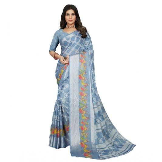 Clasymist Women's Moss Chiffon Printed Saree With Unstitched Blouse (Grey, 5-5 Mtrs)