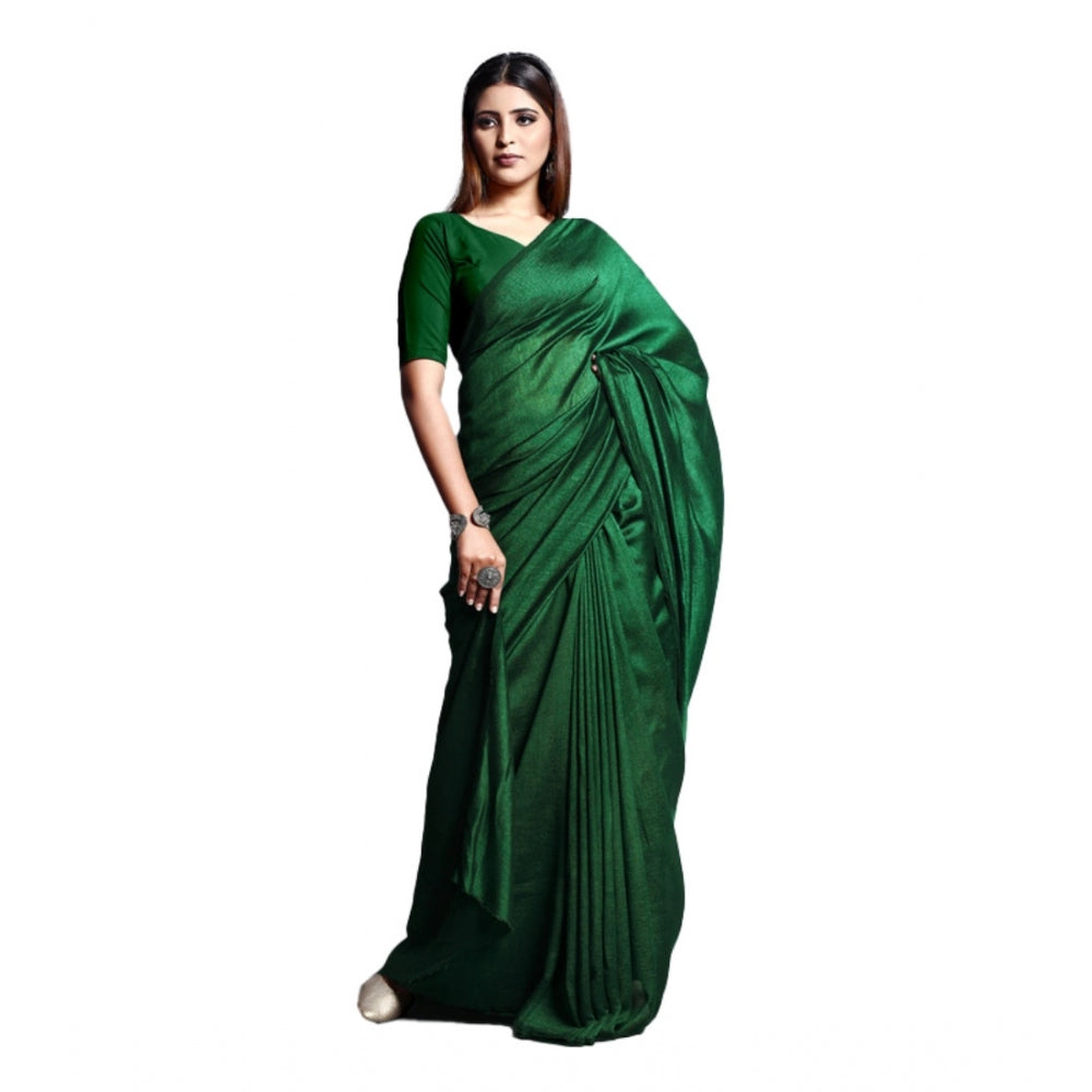 Clasymist Women's Vichitra Solid Saree With Unstitched Blouse (Green, 5-5 Mtrs)