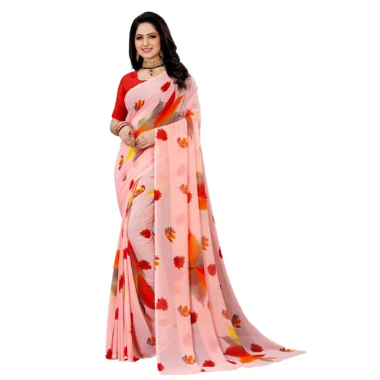 Clasymist Women's Georgette Printed Saree With Unstitched Blouse (Pink, 5-5 Mtrs)